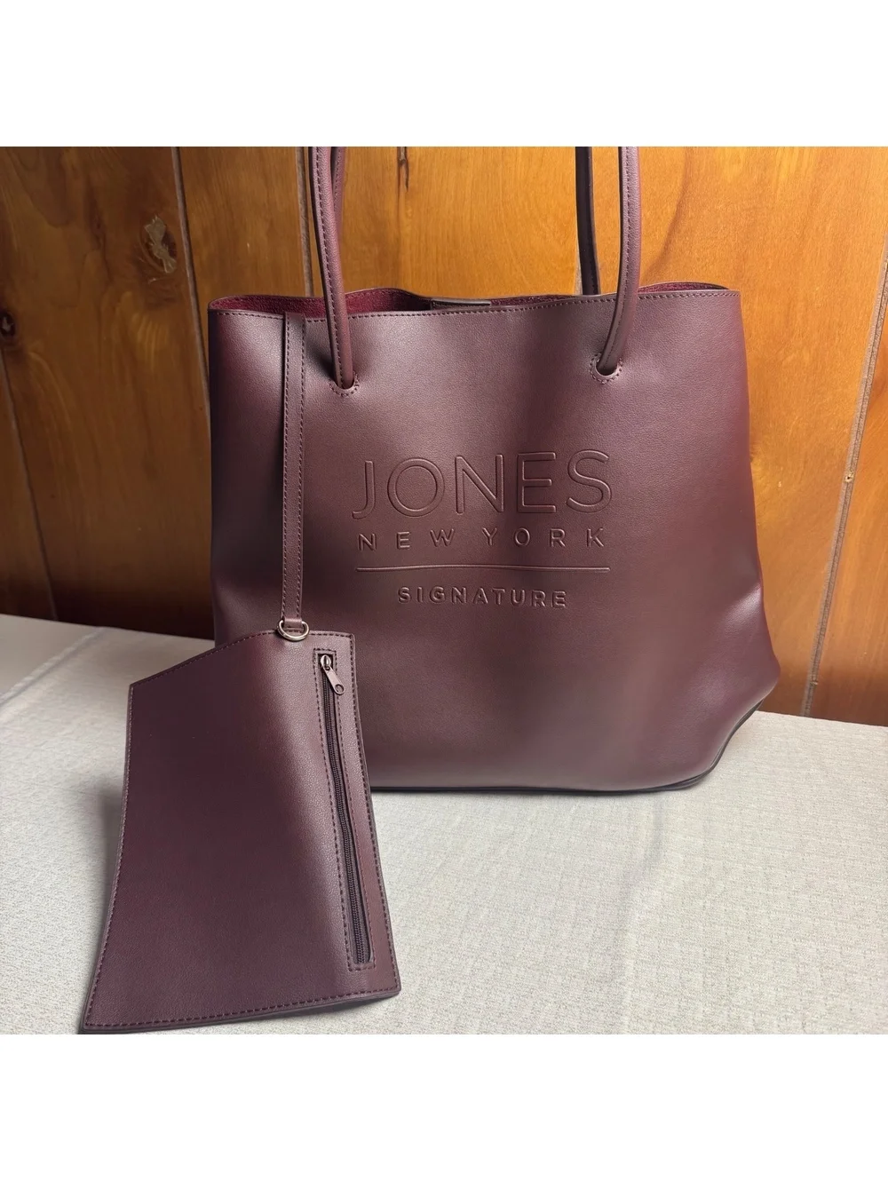 Jones New York Signature Burgundy Tote Bag With Matching Wristlet Large Shoulder